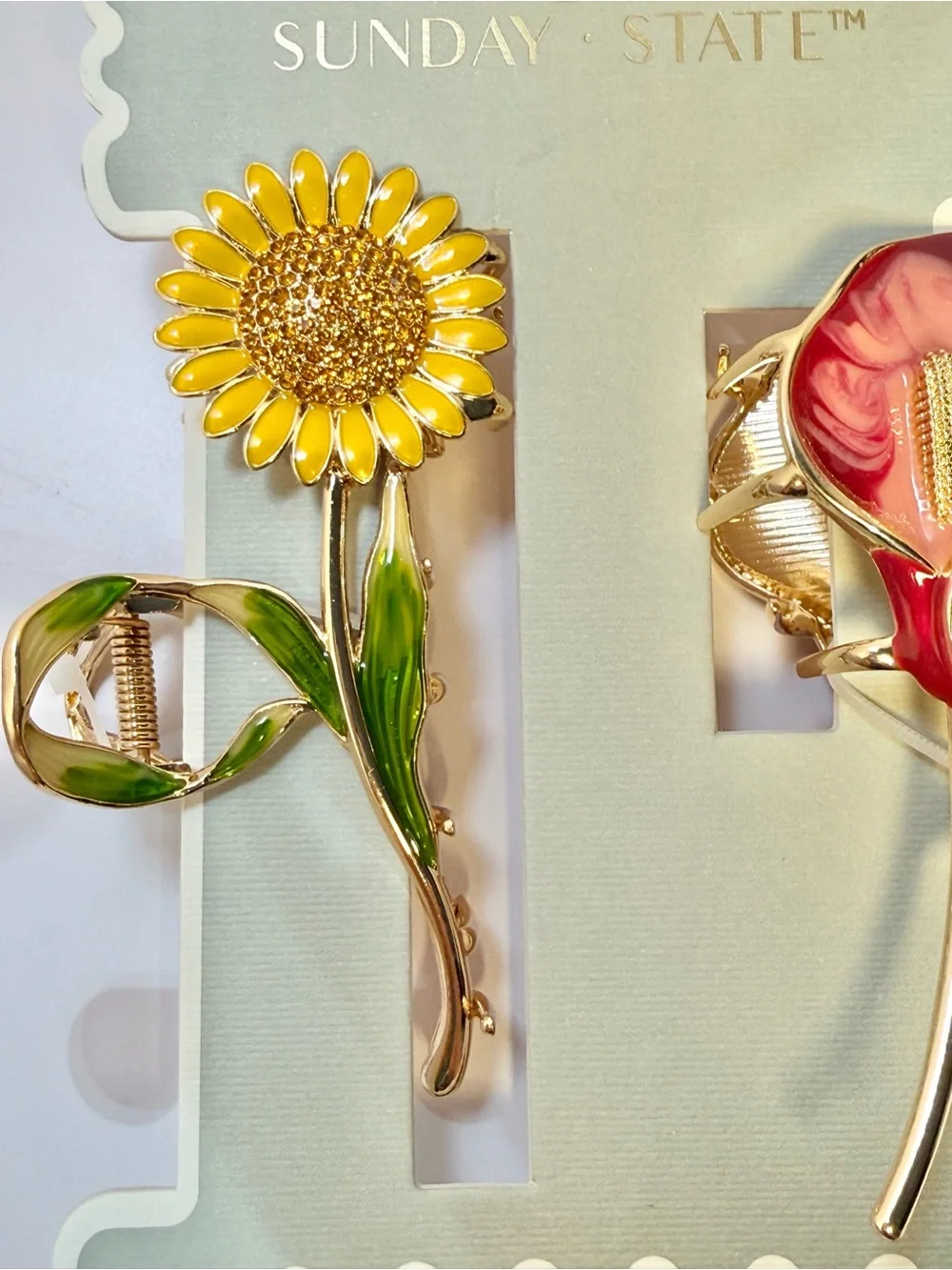 Sunday State Women's Floral Hair Clips Sunflower & Pink Calla Lily Set NEW